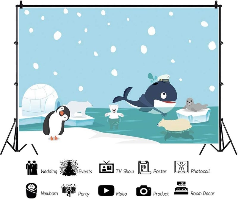 Renaiss 5x3ft Cartoon Penguin Backdrop for Photography Cute Animal Bear Ice Cave Winter Snowflake Polar Region Background for Baby Shower Children Birthday Party Decor Banner Studio Props - Image 2